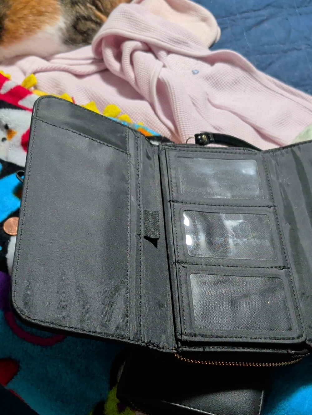 Black Trifold Wallet with ID Windows